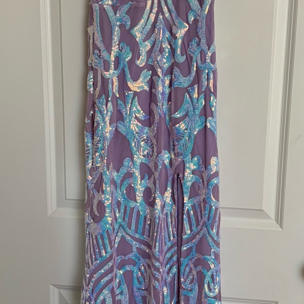 Purple and Blue Sequin Maxi Skirt Prom Dress